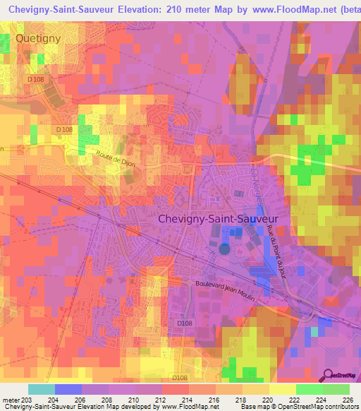 Chevigny-Saint-Sauveur,France Elevation Map