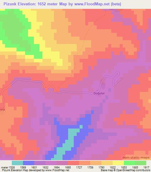 Pizunk,Turkey Elevation Map