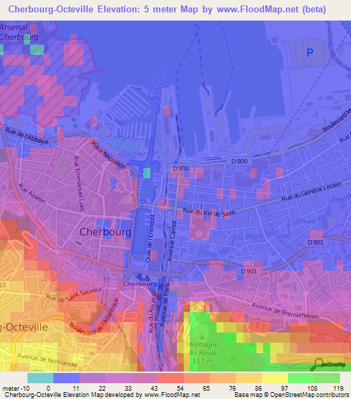 Cherbourg-Octeville,France Elevation Map