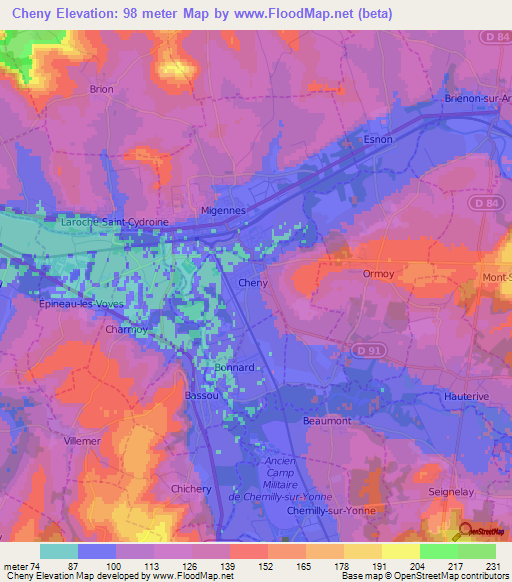 Cheny,France Elevation Map