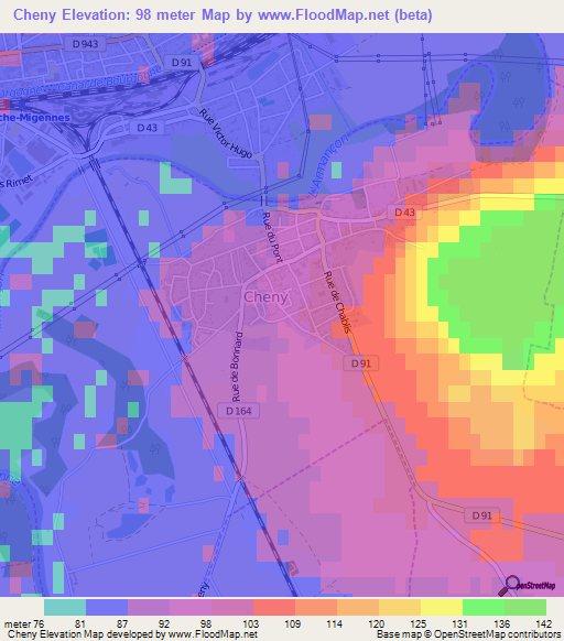 Cheny,France Elevation Map