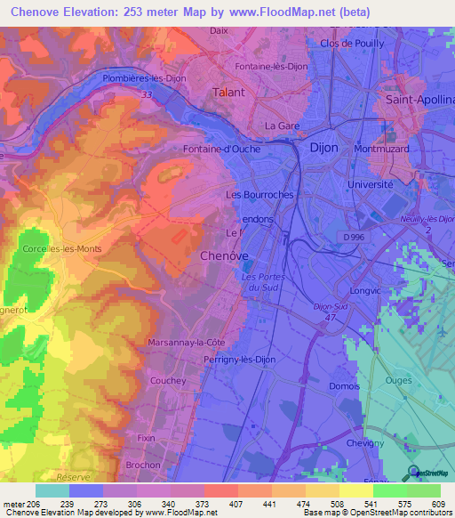 Chenove,France Elevation Map