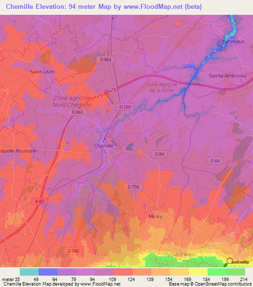 Chemille,France Elevation Map