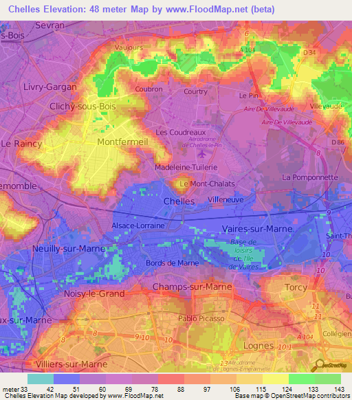 Chelles,France Elevation Map