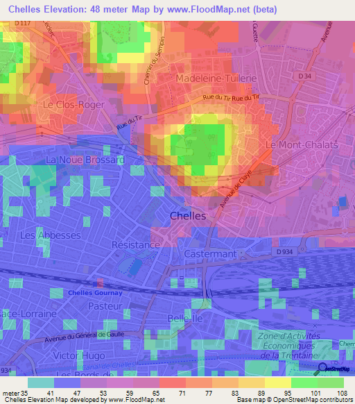 Chelles,France Elevation Map