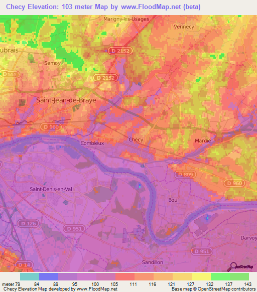 Checy,France Elevation Map