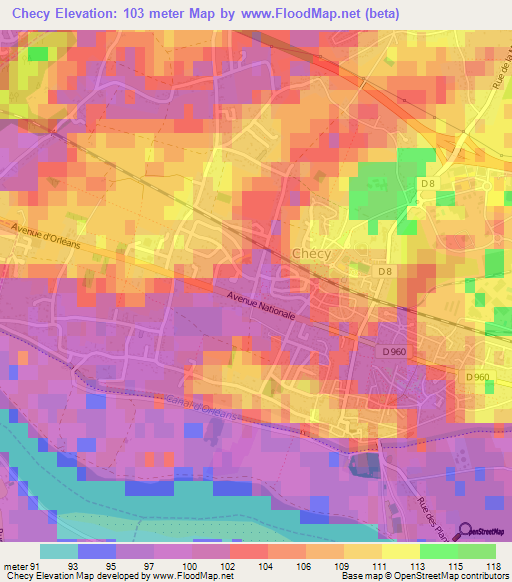 Checy,France Elevation Map