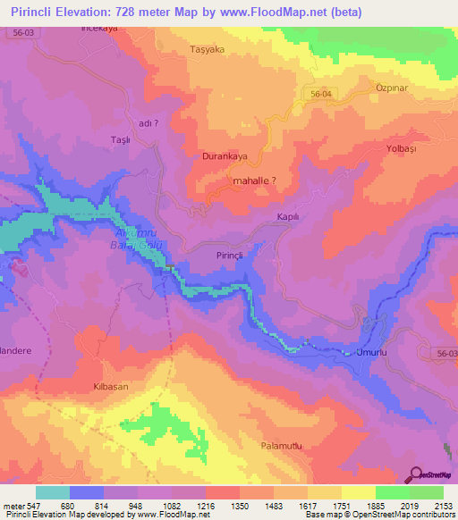 Pirincli,Turkey Elevation Map