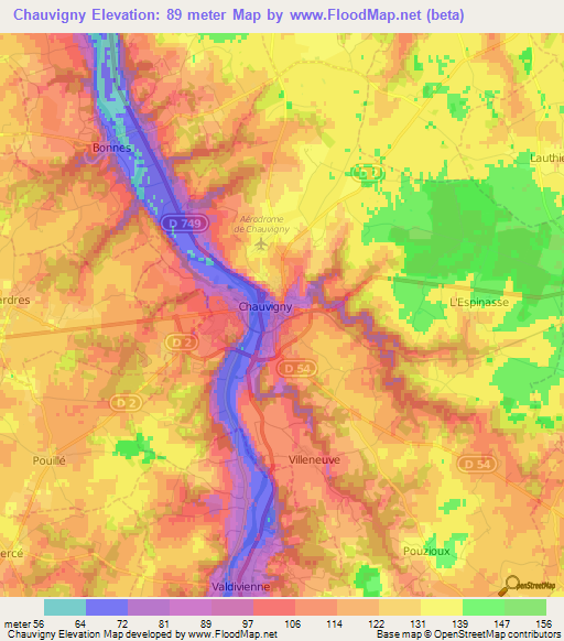 Chauvigny,France Elevation Map