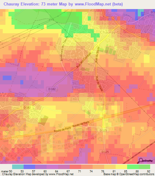 Chauray,France Elevation Map