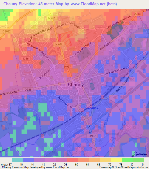 Chauny,France Elevation Map