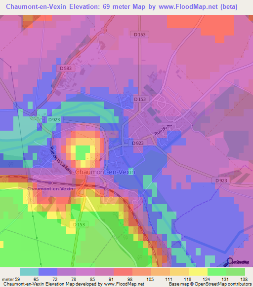 Chaumont-en-Vexin,France Elevation Map