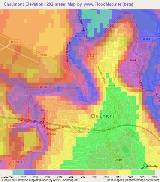 Chaumont,France Elevation Map