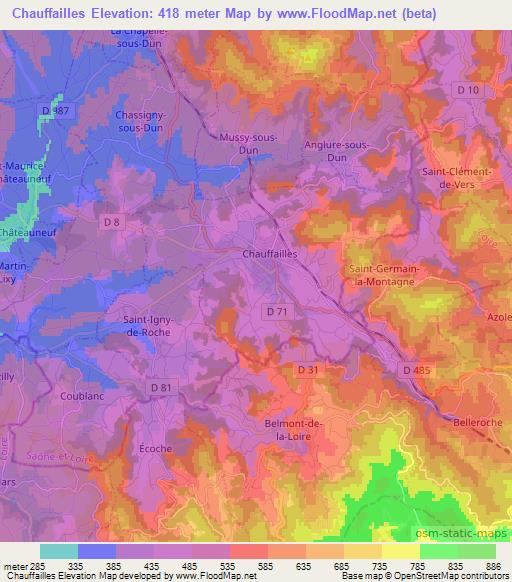 Chauffailles,France Elevation Map