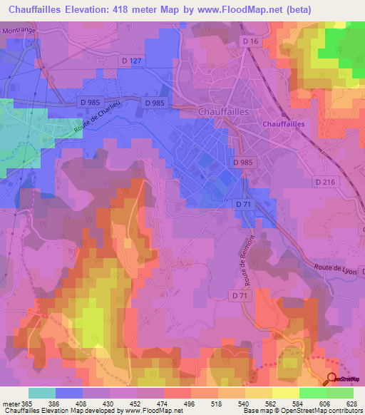 Chauffailles,France Elevation Map