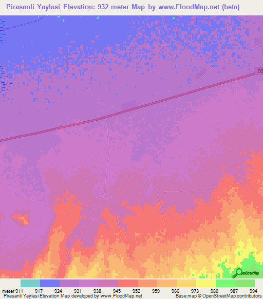 Pirasanli Yaylasi,Turkey Elevation Map