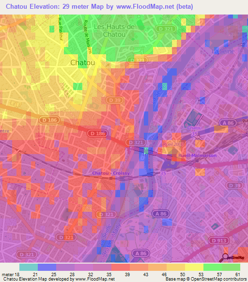 Chatou,France Elevation Map