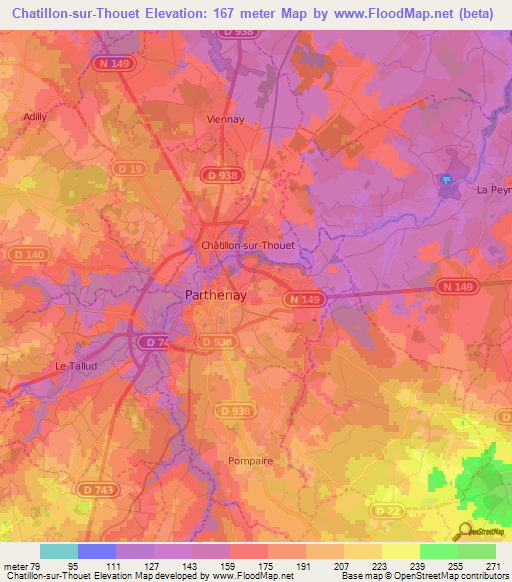 Chatillon-sur-Thouet,France Elevation Map