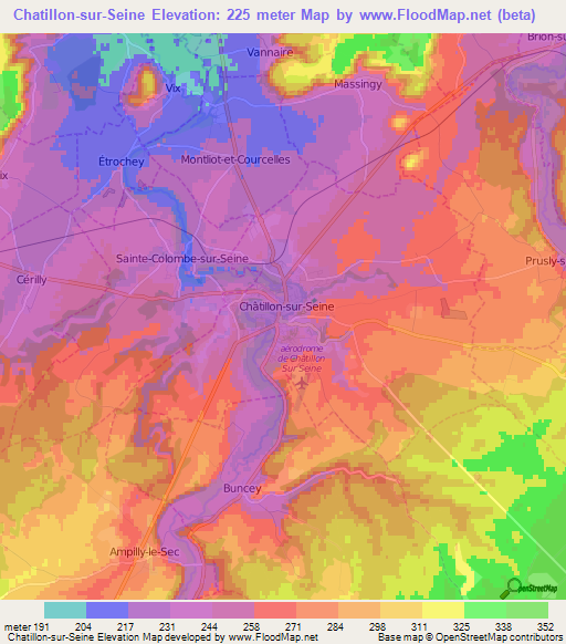 Chatillon-sur-Seine,France Elevation Map