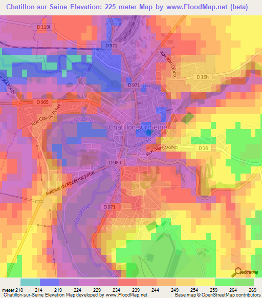 Chatillon-sur-Seine,France Elevation Map