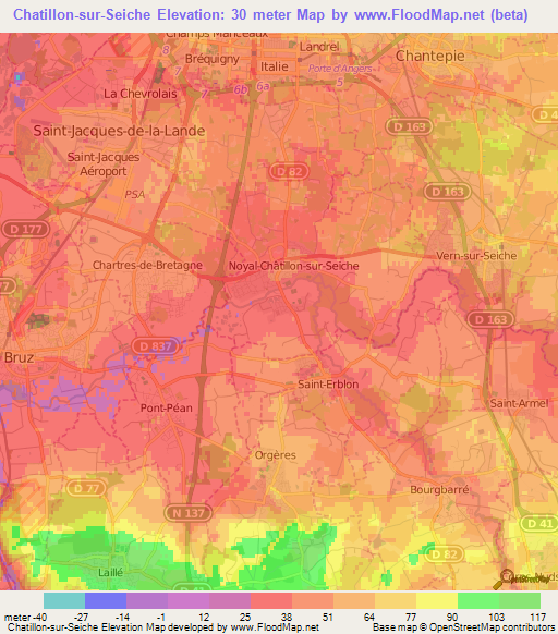 Chatillon-sur-Seiche,France Elevation Map