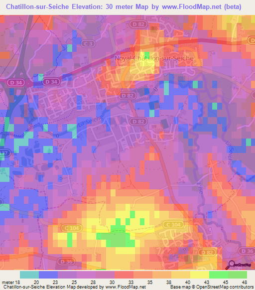 Chatillon-sur-Seiche,France Elevation Map