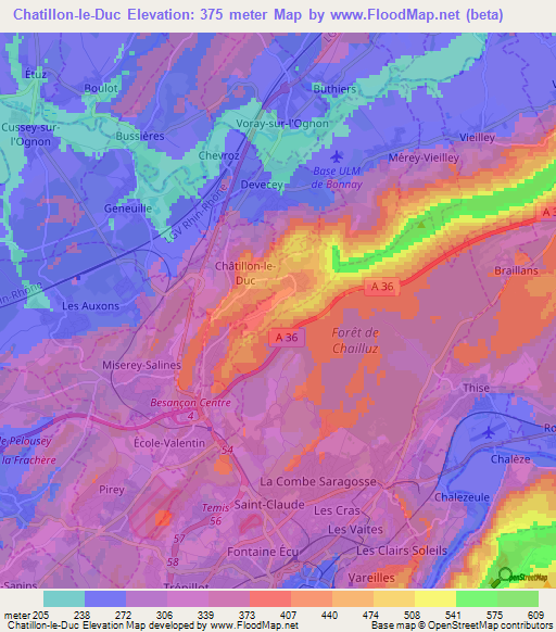 Chatillon-le-Duc,France Elevation Map