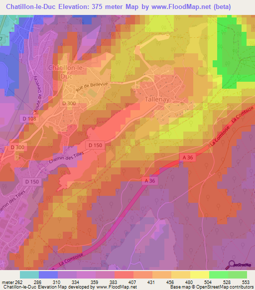 Chatillon-le-Duc,France Elevation Map