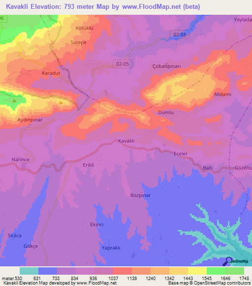 Kavakli,Turkey Elevation Map