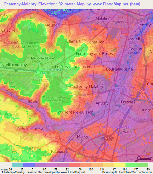 Chatenay-Malabry,France Elevation Map