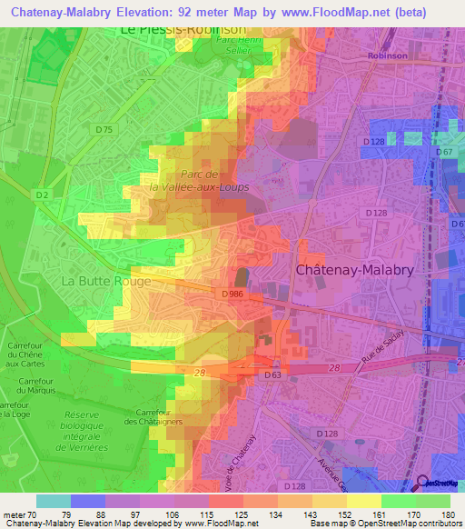 Chatenay-Malabry,France Elevation Map