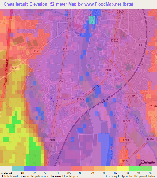 Chatellerault,France Elevation Map