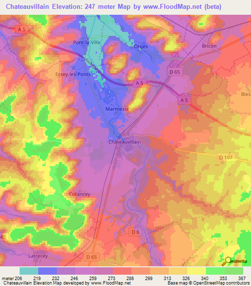 Chateauvillain,France Elevation Map