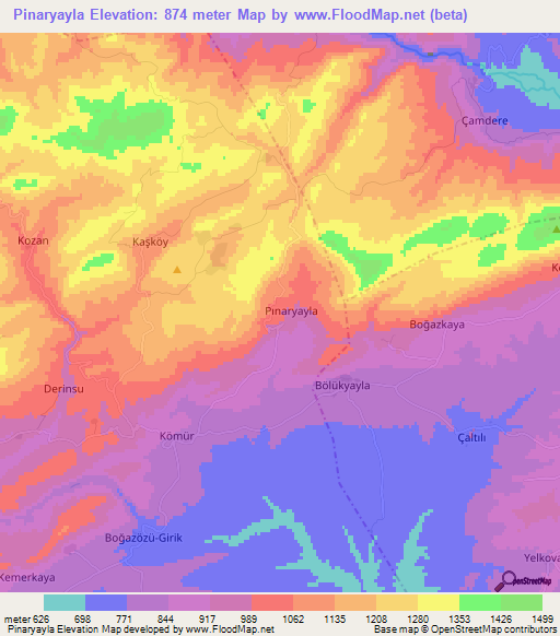 Pinaryayla,Turkey Elevation Map