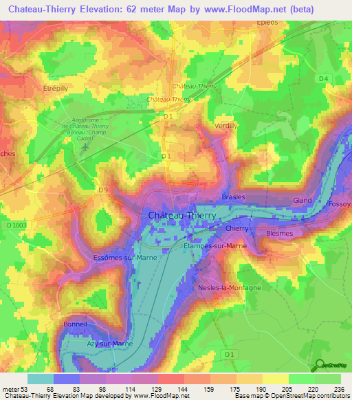 Chateau-Thierry,France Elevation Map