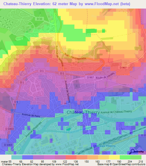 Chateau-Thierry,France Elevation Map