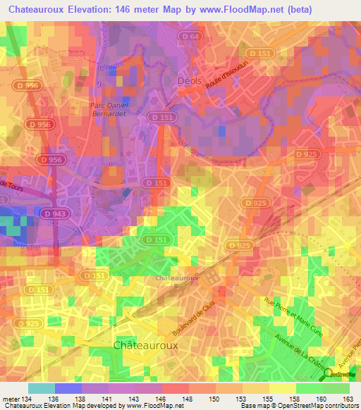 Chateauroux,France Elevation Map