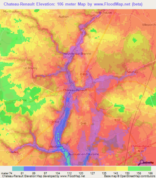 Chateau-Renault,France Elevation Map