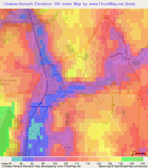 Chateau-Renault,France Elevation Map