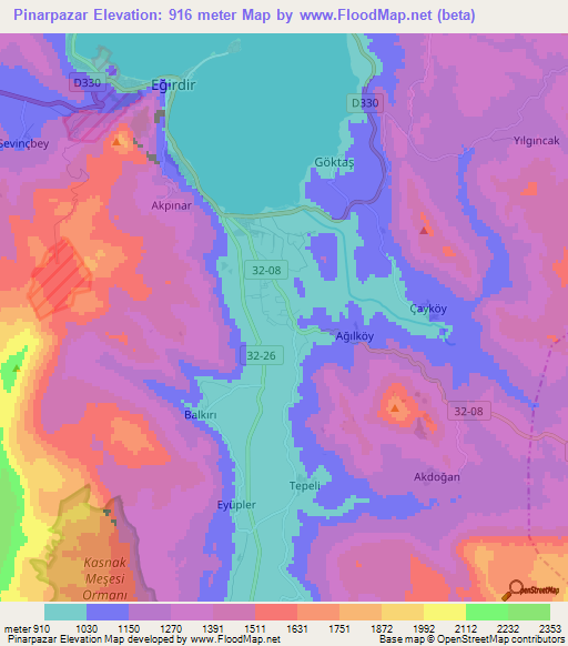 Pinarpazar,Turkey Elevation Map