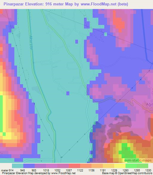 Pinarpazar,Turkey Elevation Map