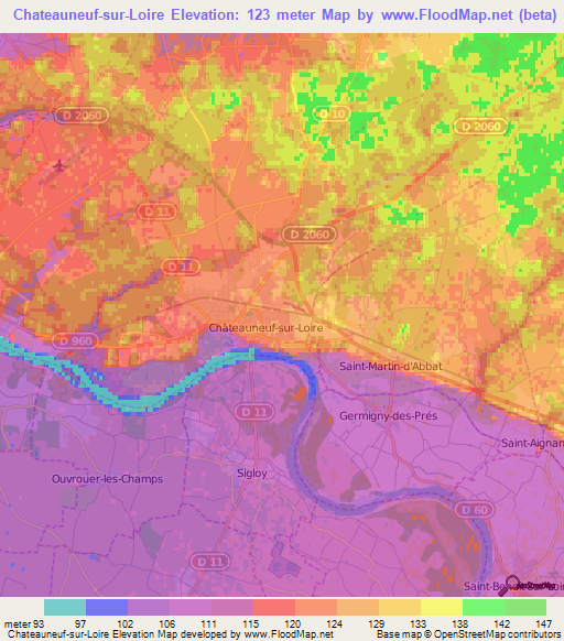 Chateauneuf-sur-Loire,France Elevation Map