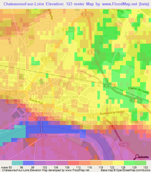 Chateauneuf-sur-Loire,France Elevation Map