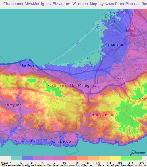 Chateauneuf-les-Martigues,France Elevation Map