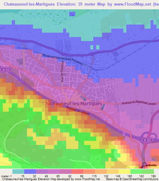 Chateauneuf-les-Martigues,France Elevation Map