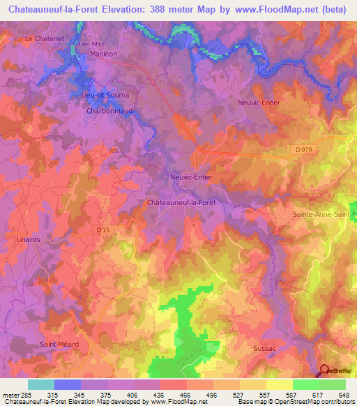 Chateauneuf-la-Foret,France Elevation Map