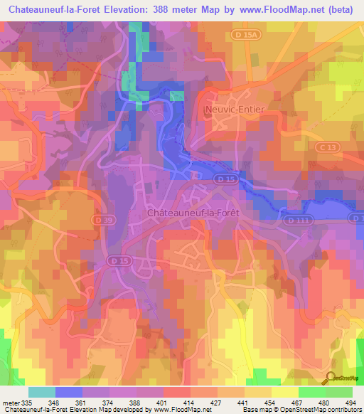 Chateauneuf-la-Foret,France Elevation Map