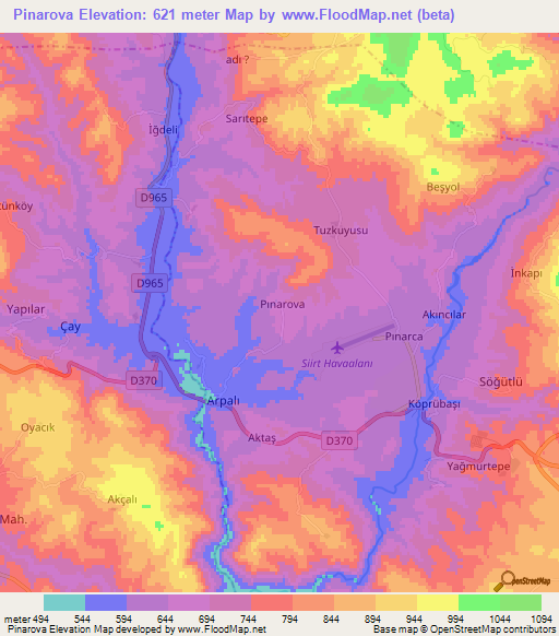 Pinarova,Turkey Elevation Map