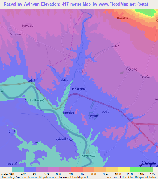 Razvaliny Ayinvan,Turkey Elevation Map