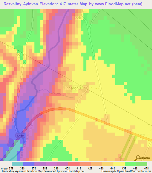 Razvaliny Ayinvan,Turkey Elevation Map